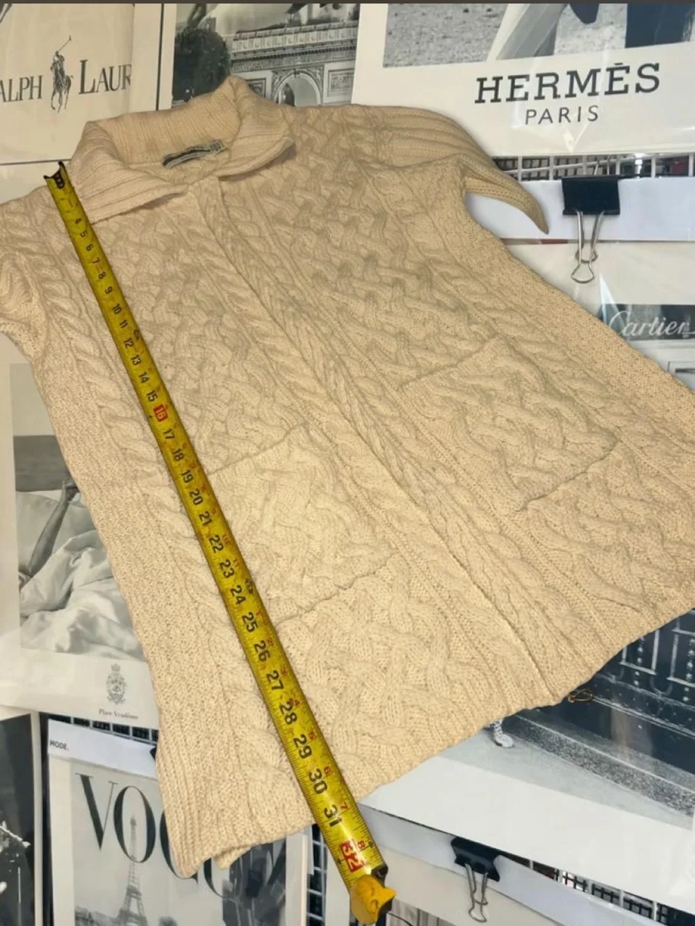 ✨ Aran Crafts Ireland 100% Merino Wool Cream Cable Knit Zip Cardigan, size L ✨